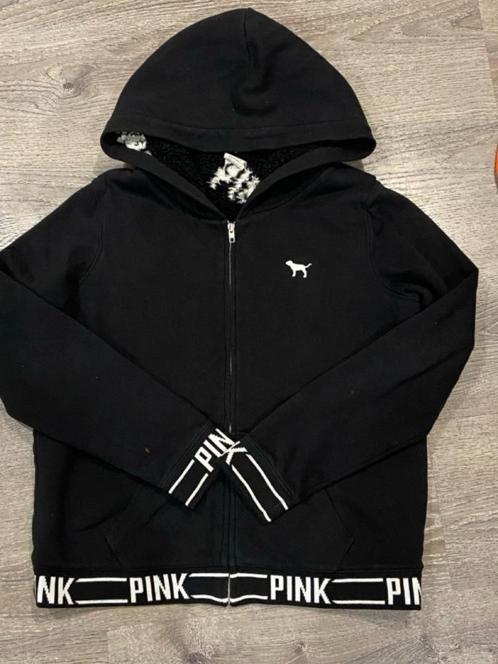 PINK Victoria's Secret Black Full-Zip Hoodie with Logo Trim